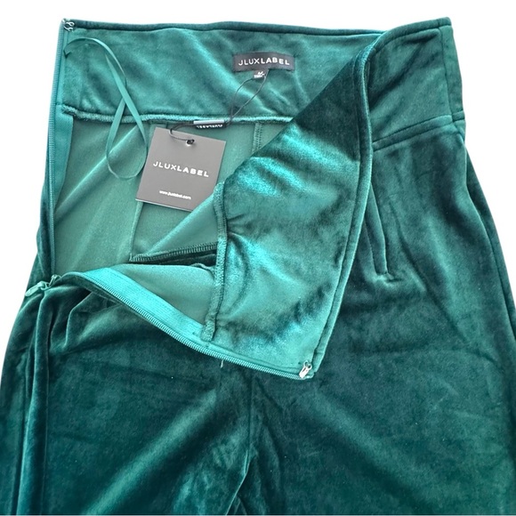 JLUXLABEL Size Medium Noir Ultra High Waist Skinny Emerald Green Velvet Pants - Picture 7 of 11